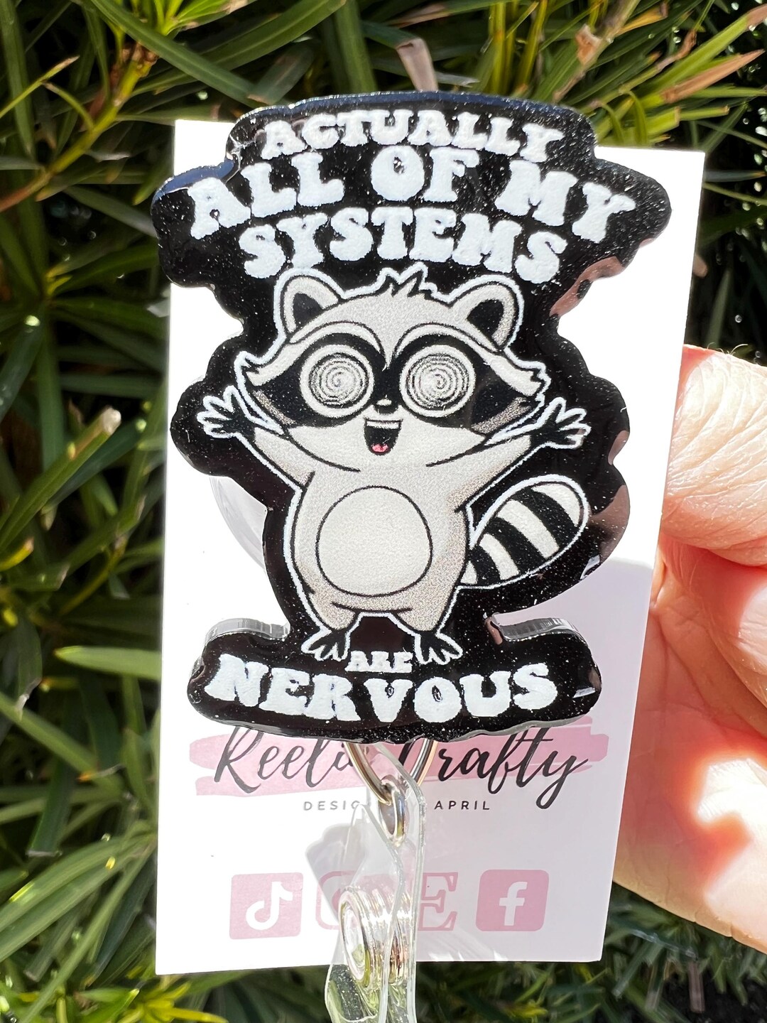 Badge Reel All My Systems Raccoon ID Holder Retractable Nurse ...