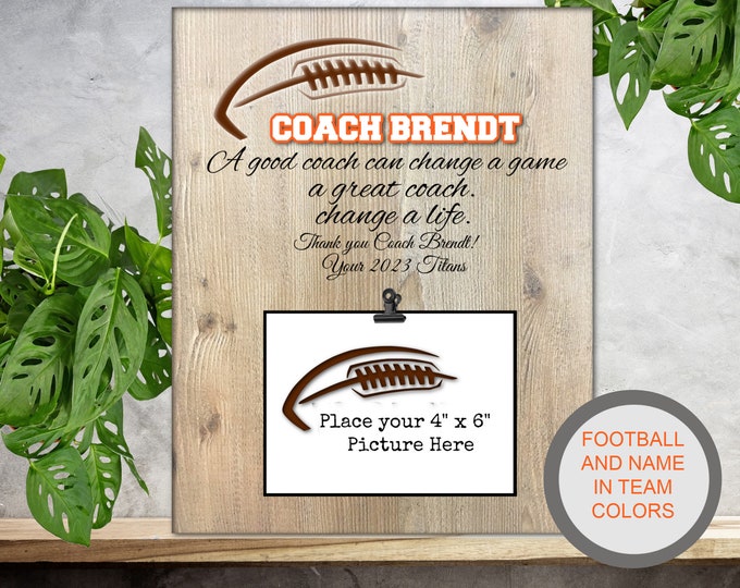 Personalized Football Coach Gift Ideas Picture Frame, Thank You Gifts for Coaches, End of Season Gift, Coach Retirement Gift,