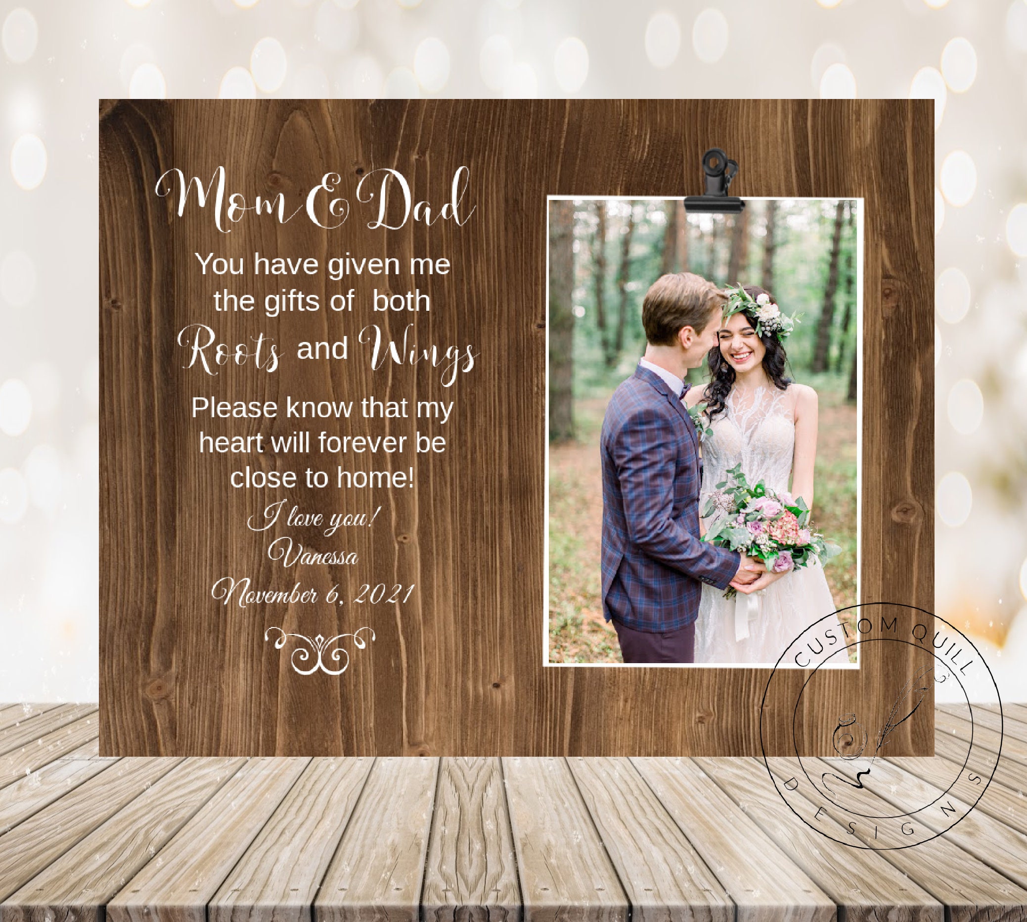 Parent Wedding Gift for Parent of the Bride Gift Picture Frame Roots
