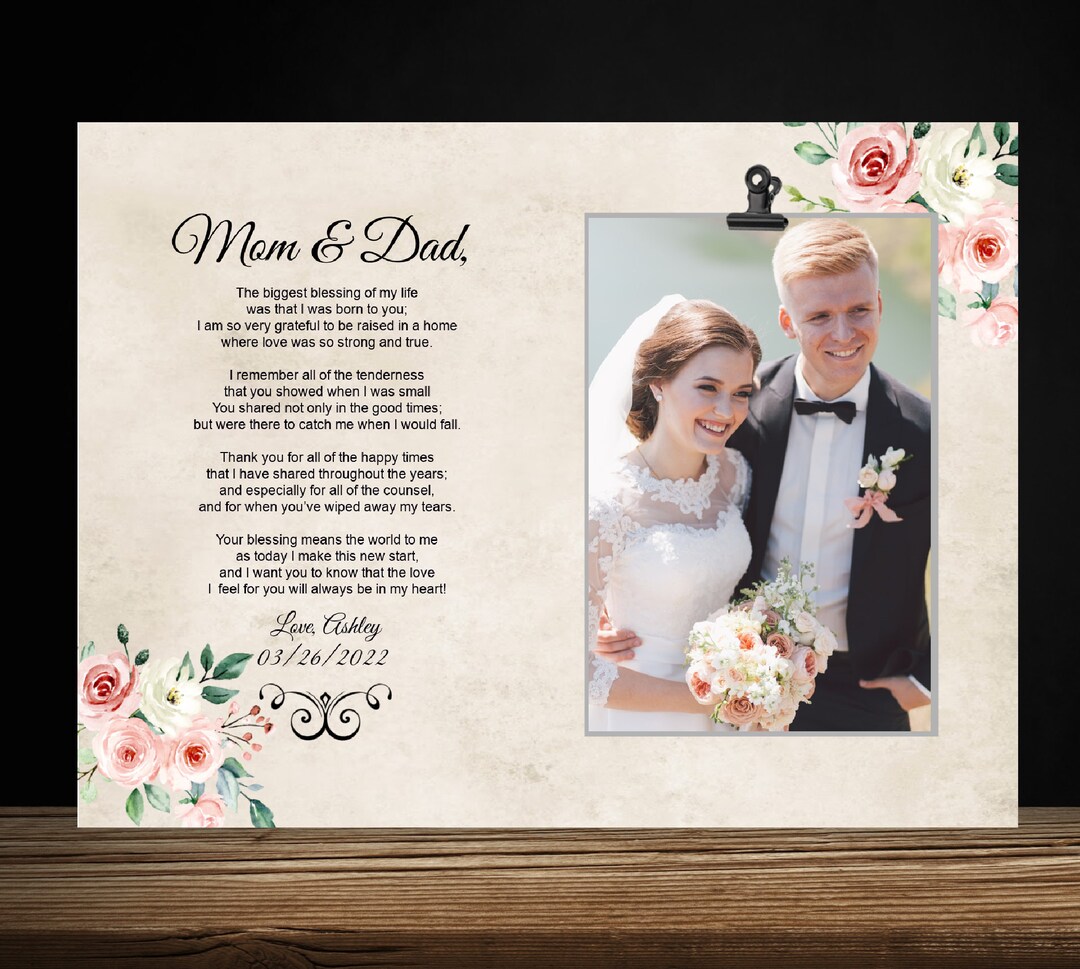 Parents Wedding Gift Picture Frame / Parents of the Bride Gift Etsy