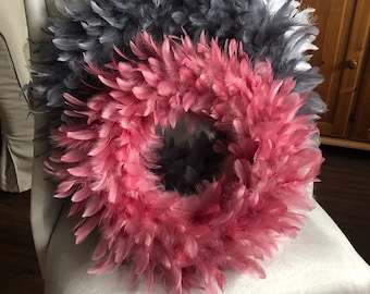 Vintage Pink Feather Wreath for Home Decor on Door