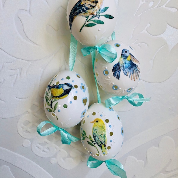 Huevos de Pascua con Pájaros y Diseño Madeira, Juego de 4 huevos