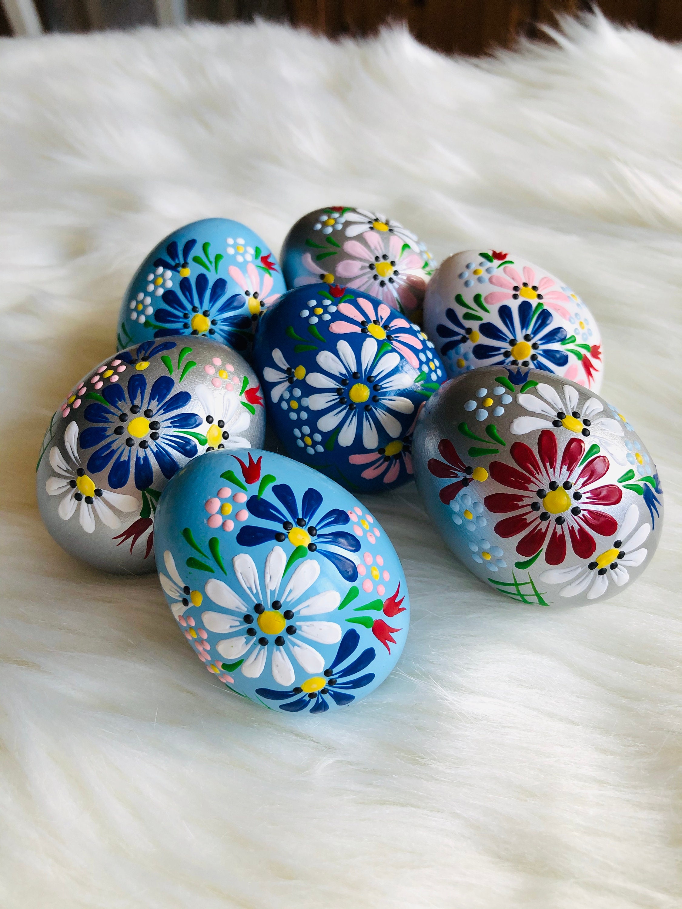 Set 7 Silver Blue Easter Eggs