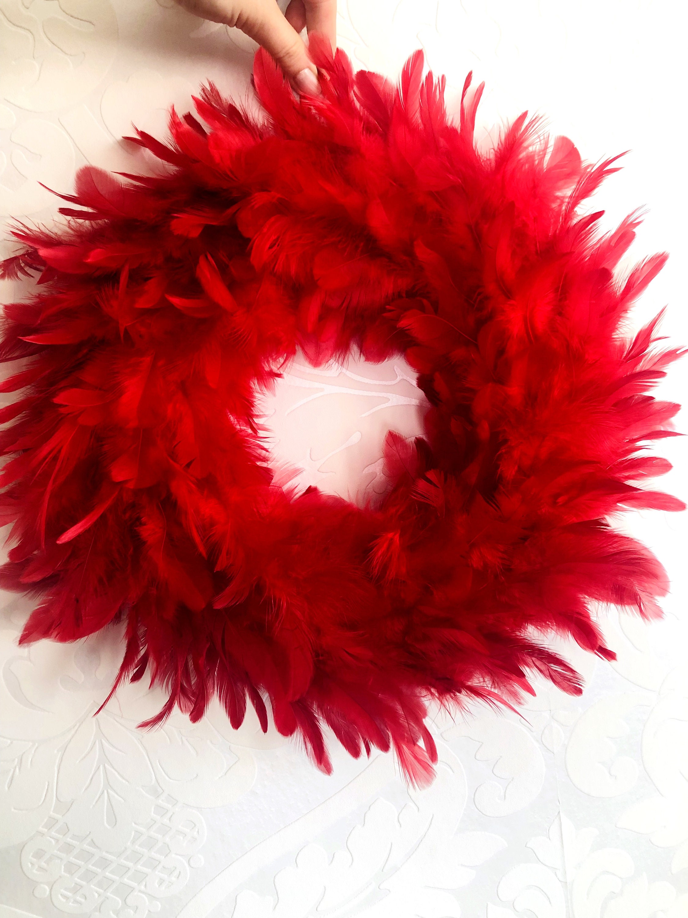 Red Feather Wreath for Home Decor on Door Etsy