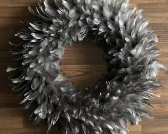 Feather Wreath Dark Grey for Home Decor