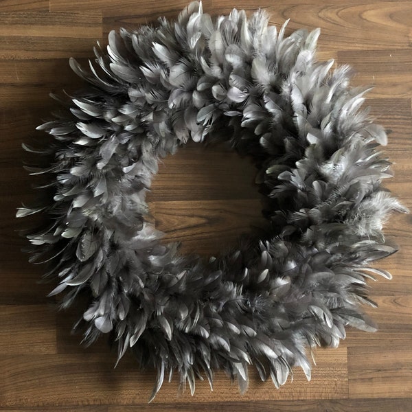 Feather Wreath Dark Grey for Home Decor