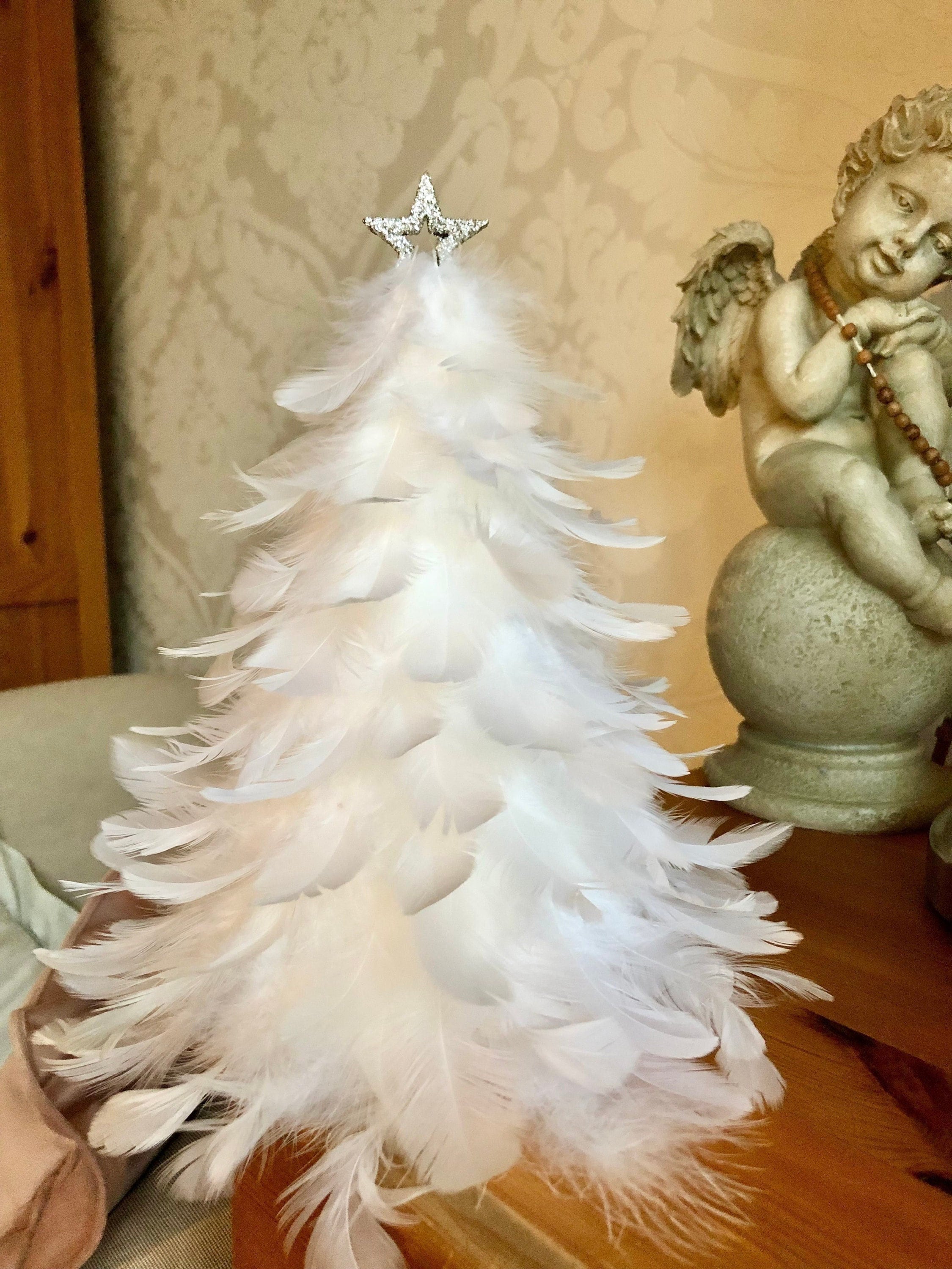 Guirlande de Noël intérieure en plume blanche pour sapin 184 cm