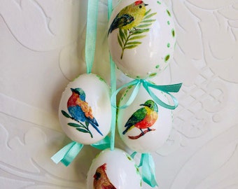 Easter Eggs with Birds and Madeira Design, Set of 4 eggs