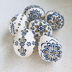 Set 6 Ostereier Blau Weiß mit Madeira