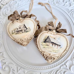 Shabby chic decoration hearts vintage decoupage,2 pieces, set