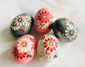 Set 5 Pink-White-Grey Easter Eggs with Flowers