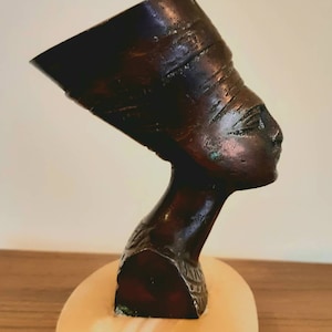 Vintage Egyptian hand made bronze figurine Nefertiti bust with marble base