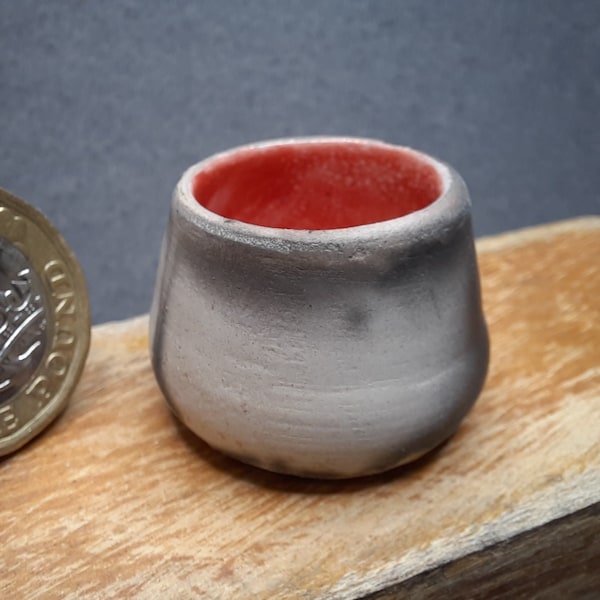 Miniature Naked Raku Decorated Pottery Vase - Red. Unique