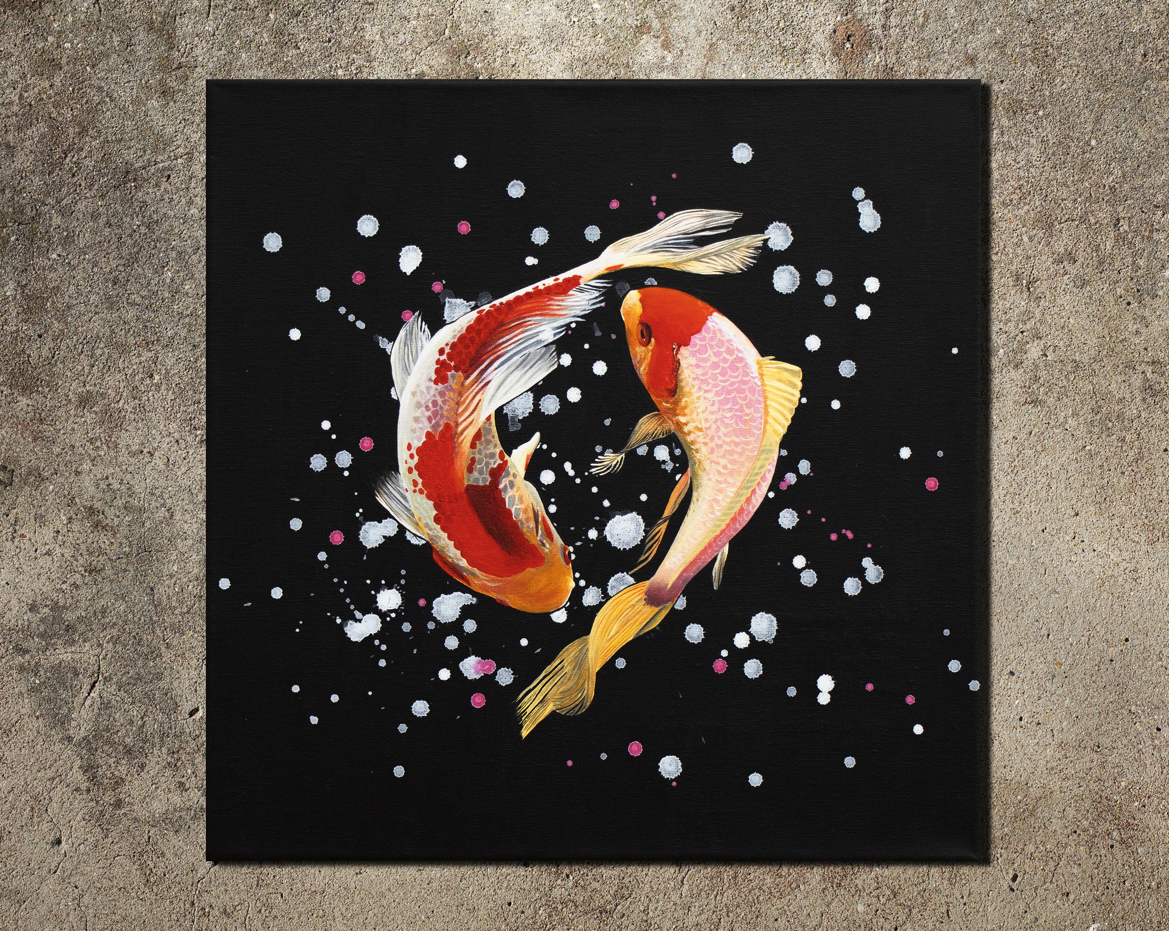 Abstract Realistic Surreal Acrylic Painting on Canvas, Realistic Art, Koi Fish, Modern Art, Original