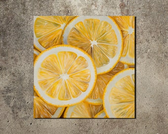 Realistic Acrylic Painting on Canvas, Realistic Art, Lemons, Fruits, Yellow, Modern Art, Original Painting