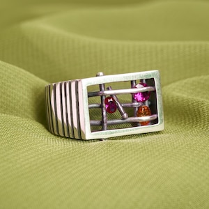 Hollow - Handmade, Unique, Sustainable Sterling Silver Signet Ring with Rubies