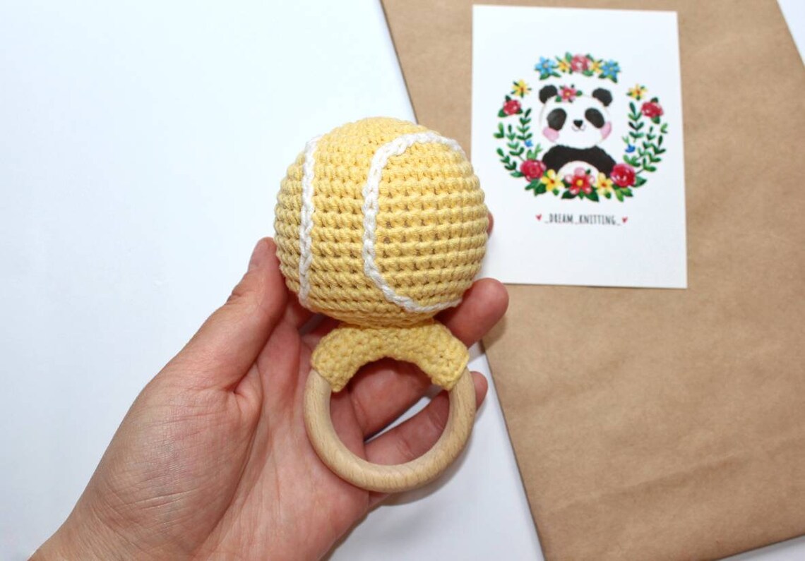 Baby Rattle Tennis Baby Rattle Ball Tennis Baby Toy Crochet Etsy