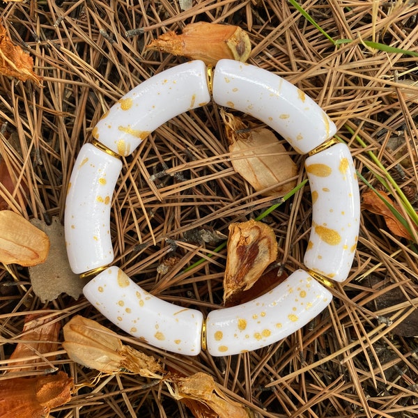 Bracelet céramique blanc et doré