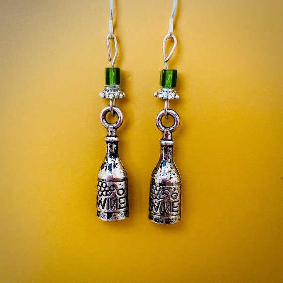 Silver Wine Bottle Drop Earrings Etsy