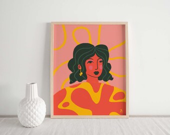 Colorful Woman Portrait Art Left, Design Wall Decor, Female Abstract Print, DOWNLOADABLE, Dorm Room Decor, Girl Power, Female Body Wall Art