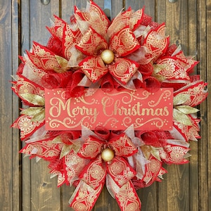 Christmas Wreath, Merry Christmas Wreath, Elegant Christmas Wreath, Red and Gold Christmas Wreath, Christmas Decor