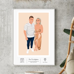 Framed personalised couple portrait, Digital Illustration Gift for Boyfriend, Girlfriend, Partner, Husband, Wife, Custom Family Print,