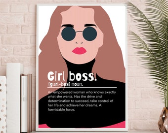 Girl Boss Definition Print, Girl Power, Best Friend Gift, Illustration, Framed, Wall Art, Home Decor, Feminist Print, Empowerment