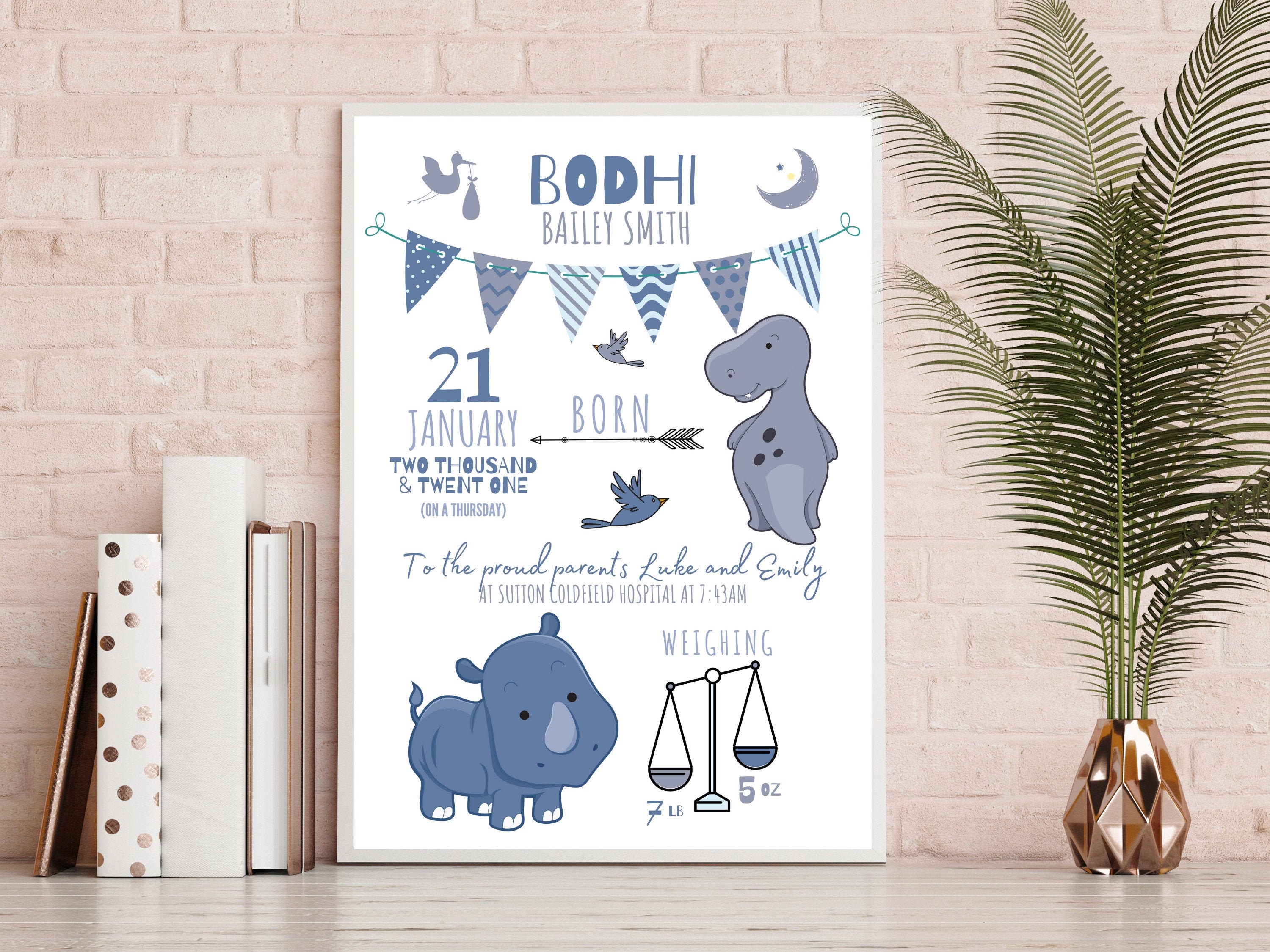 Framed Personalised Baby Print Birth Print Personalised Baby Etsy