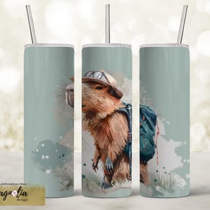 Capybara with a backpack| Watercolor Capybara Tumbler Design PNG | Cute Funny  Sublimation Clipart for tumblers