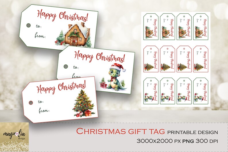 Christmas Dinosaur Printable Gift Tags PNG - Etsy