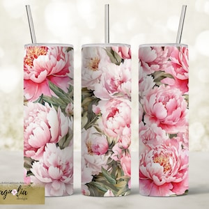Peonies floral Tumbler wrap sublimation design png 20 oz