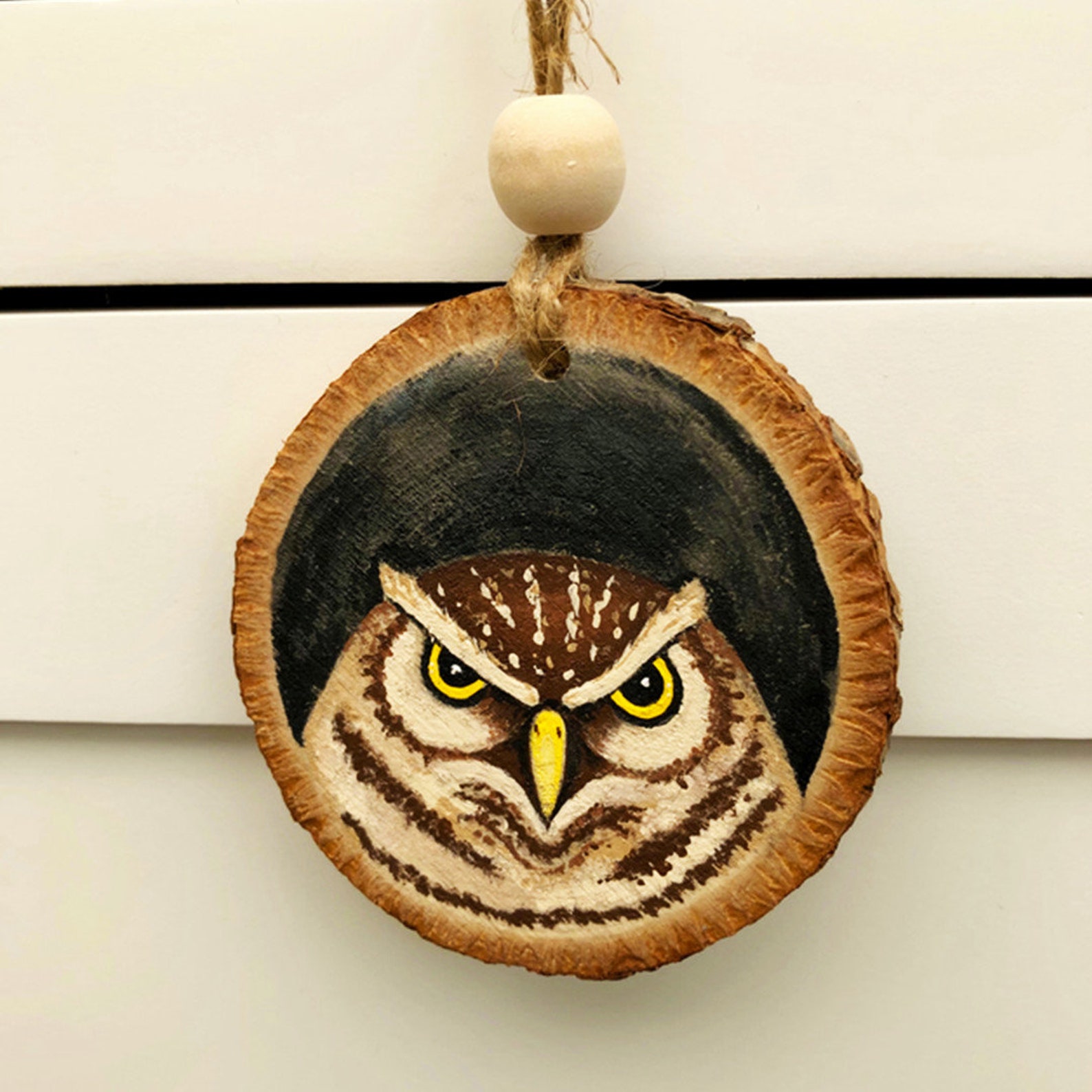 Wooden wall art wood slice art wall hanging little owl log Etsy