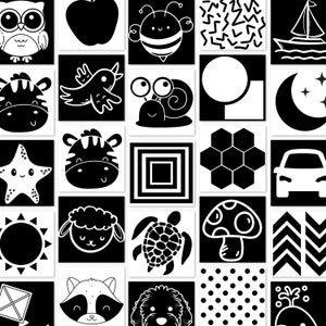 Cartes sensorielles bébé imprimables, Cartes sensorielles bébé à imprimer, Cartes sensorielles bébé, Cartes monochromes, Cartes contrastées, Cartes flash nouveau-né