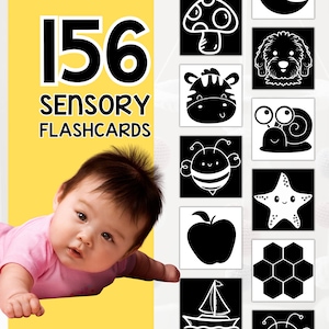 Tarjetas flash sensoriales para bebés, tarjetas sensoriales para bebés imprimibles, tarjetas sensoriales para bebés, tarjetas monocromáticas, tarjetas de contraste, tarjetas didácticas para recién nacidos