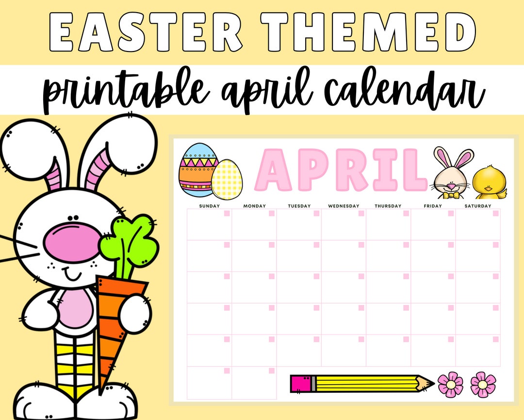 April Calendar Instant Download, Monthly Planner Digital Calendar, Kid ...