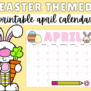 April Calendar Instant Download, Monthly Planner Digital Calendar, Kid Monthly Calendar Printable, Organization for Kids PDF Calendar