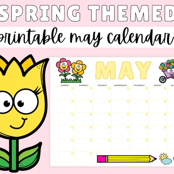 May Calendar Instant Download, Monthly Planner Digital Calendar, Kid Monthly Calendar Printable, Organization for Kids PDF Calendar