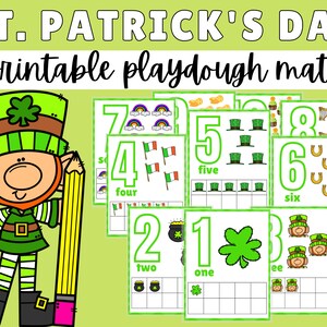 St Patrick&#39;s Day Zahlenspielmatten, Play Doh, Number Printables, Vorschulzählarbeitsblatt, Kinderaktivitäten, Sofortiger Download