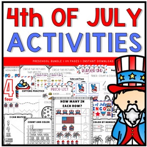4th of July Activity Pack For Preschoolers, Fun 4th of July Party Games, Patriotic Party Activities, Printable Independence Day Games