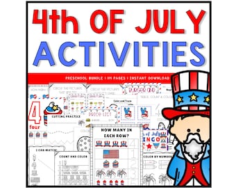 4th of July Activity Pack For Preschoolers, Fun 4th of July Party Games, Patriotic Party Activities, Printable Independence Day Games