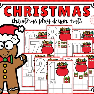 Druckbare Weihnachtsspielmatten, Play Doh, Number Printables, Vorschulzählarbeitsblatt, Aktivitäten für Kinder, Sofortiger Download