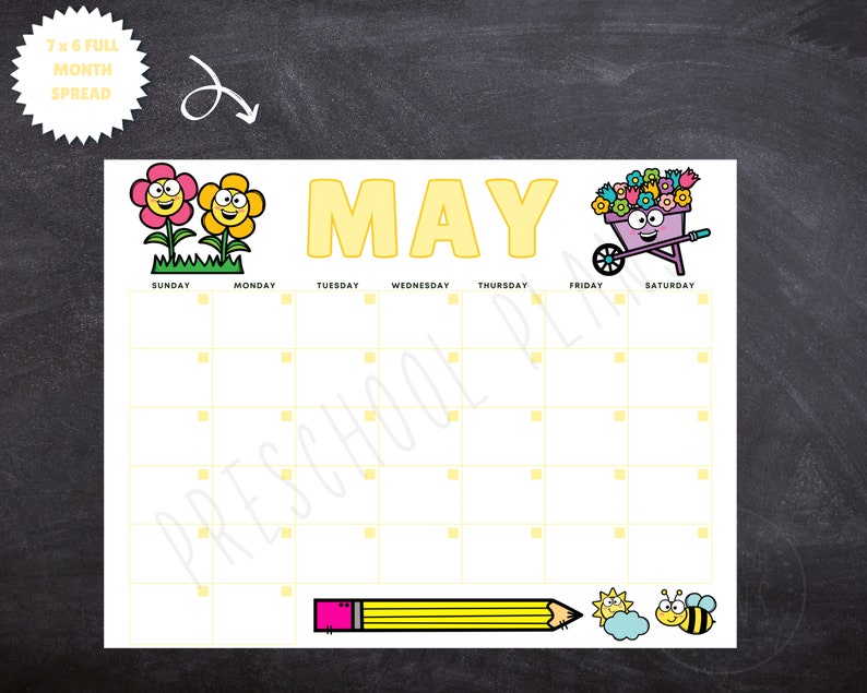 May Calendar Instant Download, Monthly Planner Digital Calendar, Kid ...