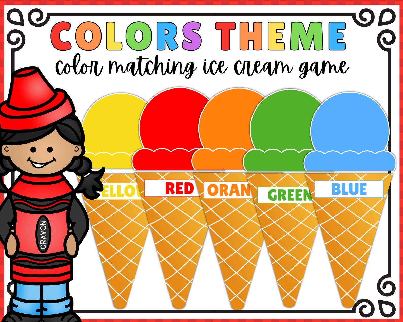Printable Color Matching Game, Ice Cream Cone Color Game, Preschool Activity, Toddler Activity