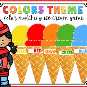 Printable Color Matching Game, Ice Cream Cone Color Game, Preschool Activity, Toddler Activity, Homeschool, Classroom, Preschool Printable