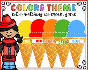 Printable Color Matching Game, Ice Cream Cone Color Game, Preschool Activity, Toddler Activity, Homeschool, Classroom, Preschool Printable