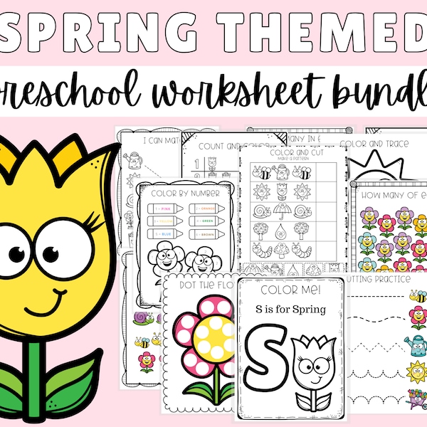 Printable Spring Learning Pack, Spring Preschool Pack, Learning Printables, Preschool Worksheets, Spring Activities, Instant Download