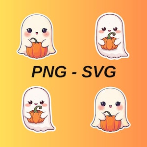 Halloween Ghost Sticker Set PNG - SVG , 4 Cute Spooky Ghosts , Digital Download for Cricut, T-Shirts & Crafts