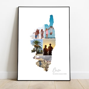Corse affiche personnalisée carte avec photo collage – Cadeau personnalisé pour couple, famille, amis – Noël, fête des pères et anniversaire