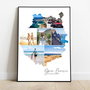 Gran Canaria affiche personnalisée carte photo collage – Cadeau personnalisé pour couple, famille, amis – Noël, Fête des pères, anniversaire