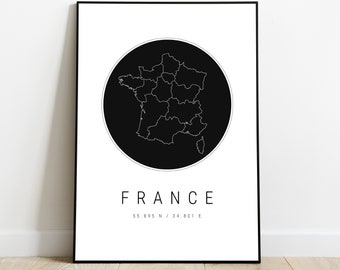 Poster Frankreich - Karte Land - Karte